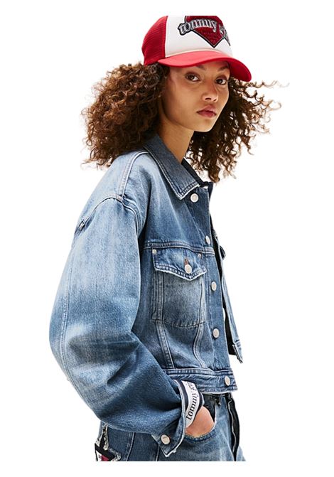 Giacca crop Tommy Girl oversize in denim con logo Tommy Hilfiger | DW0DW214331A4